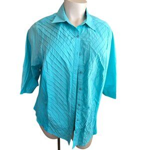 Avenue Turquoise Green Pleated Button-Up Womens Blouse Plus Size 26/28 JJ4038